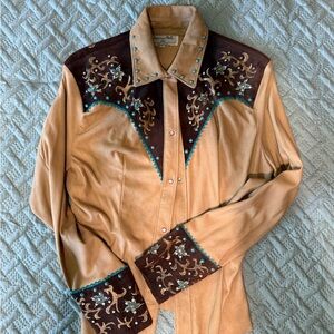 Tan Lambskin Western Shirt with Embroidery
